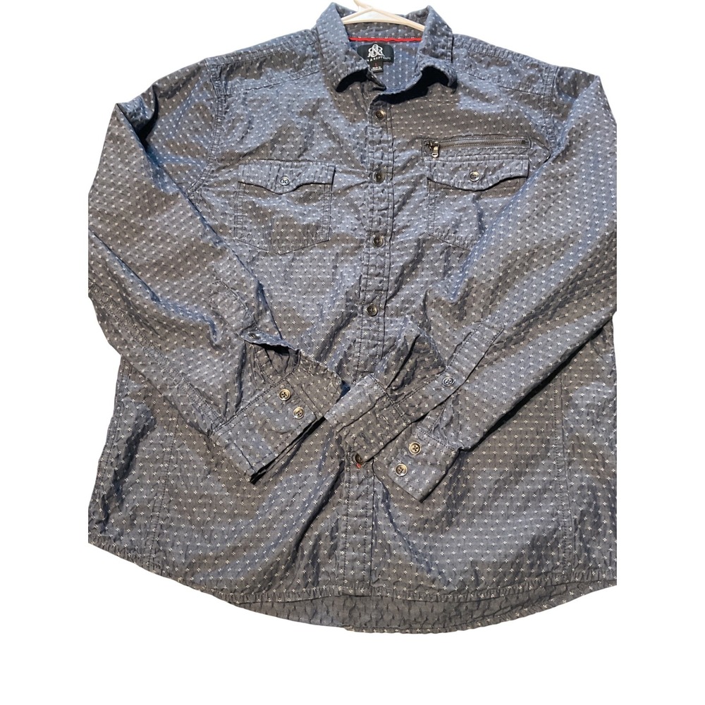 3 Rock & Republic Mens Long Sleeve Button Shirt Size L Grey Patterned Casual